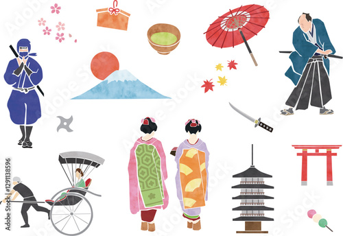 日本観光イラスト（水彩画）