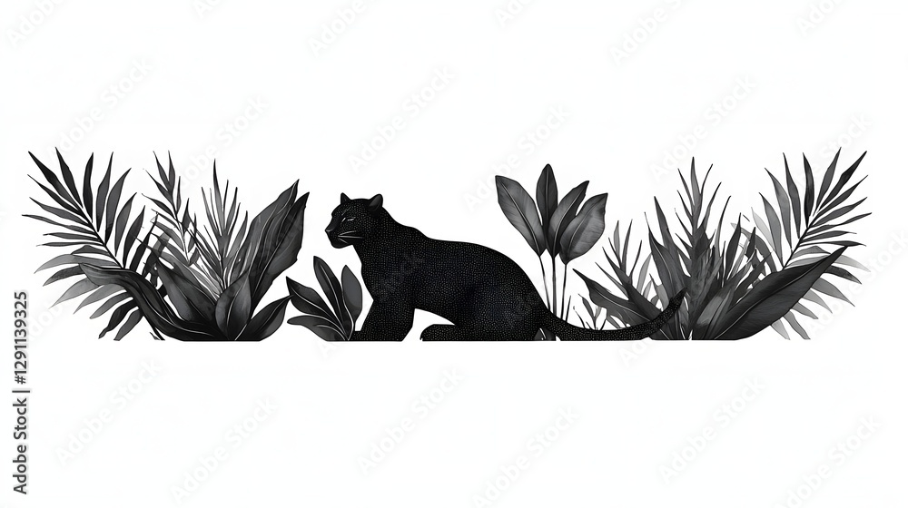 A powerful black panther crouching low in the dense jungle undergrowth