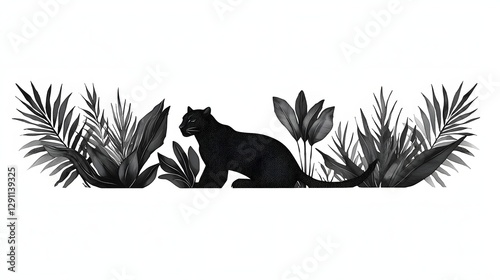 A powerful black panther crouching low in the dense jungle undergrowth