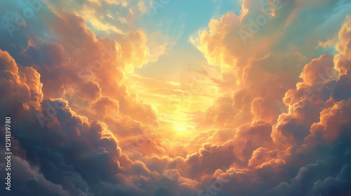 A stunning sunset sky with a mix of soft and dramatic clouds. 