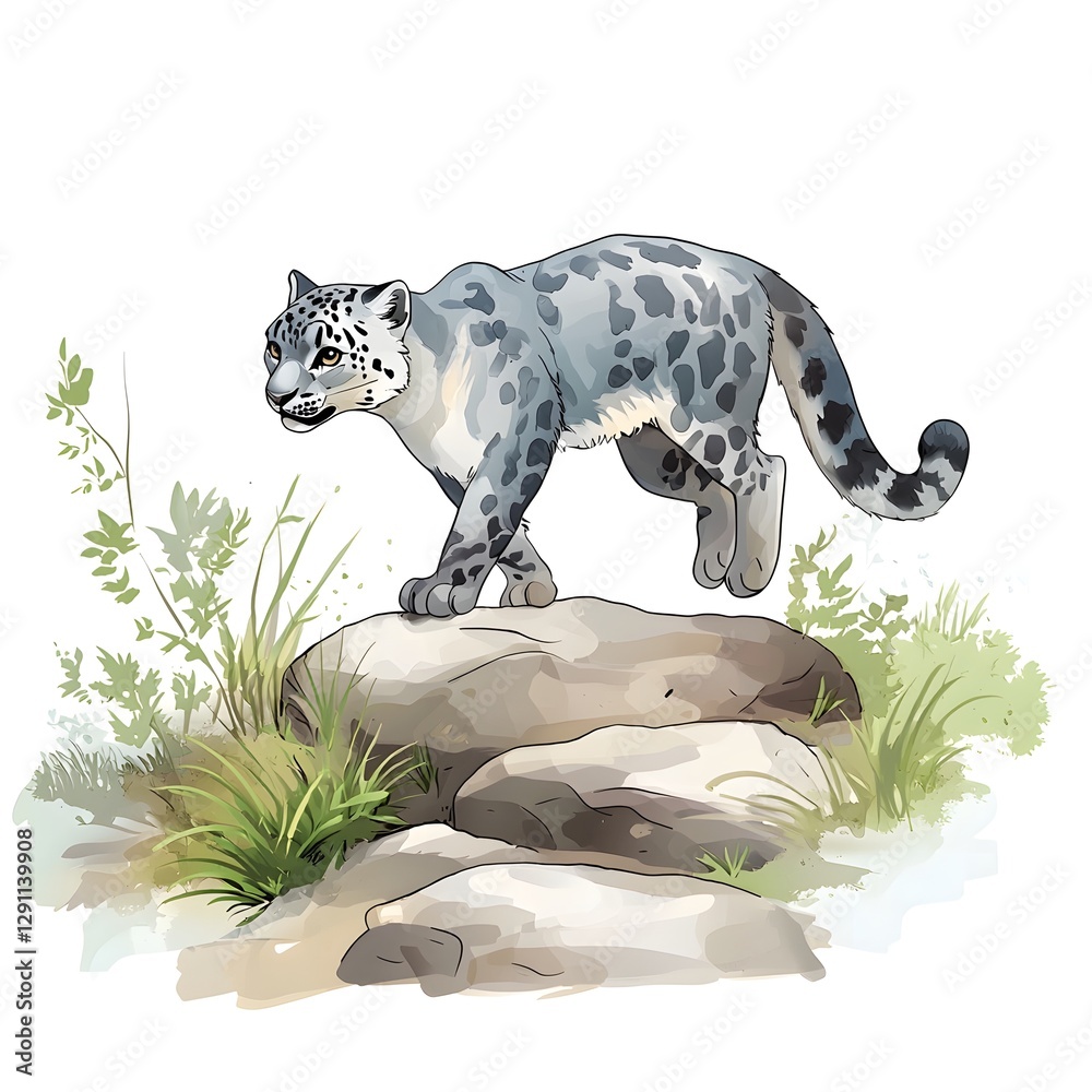 A snow leopard the elusive and powerful big cat navigating the treacherous rocky terrain of its natural mountain habitat