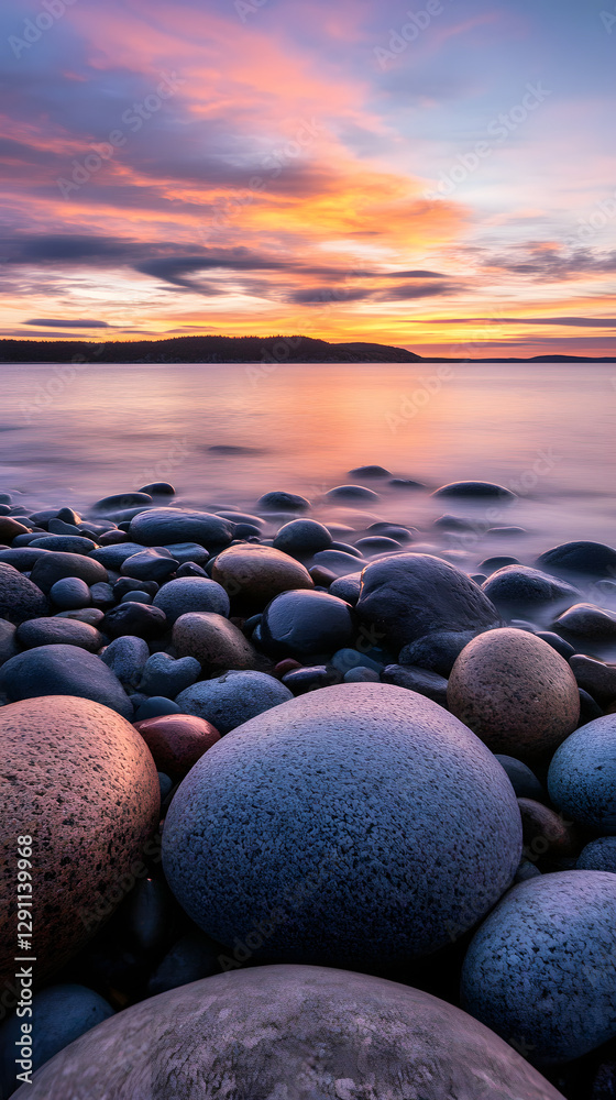 Obraz premium Boulders on the beach at sunset, an amazing landscape photograph 