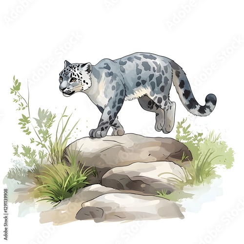 Obraz na płótnie A snow leopard the elusive and powerful big cat navigating the treacherous rocky terrain of its natural mountain habitat w salonie
