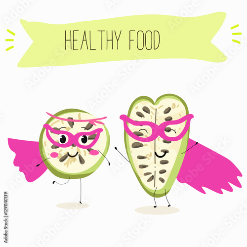 Noni fruit cute funny cheerful characters with different poses and emotions. Natural vitamin antioxidant .Vector hand drawn illistration.