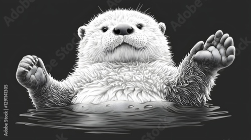 Obraz na płótnie A whimsical of a playful otter floating on its back rendered in a fine pen and ink style that captures the delicate texture of its soft furry coat The otter appears carefree and serene w salonie