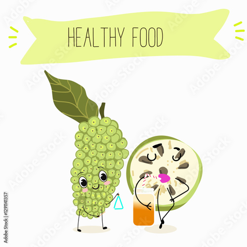 Noni fruit cute funny cheerful characters with different poses and emotions. Natural vitamin antioxidant .Vector hand drawn illistration. photo