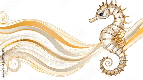 Obraz na płótnie An intricate botanical inspired digital depicting a serene and graceful seahorse floating in the aquatic environment with flowing sinuous lines and a surreal dreamlike w salonie