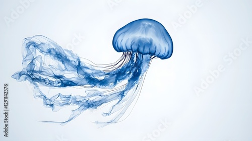 Obraz na płótnie Captivating of a jellyfish drifting gracefully through the ocean depicted in a soft ethereal ink wash painting style with delicate flowing lines and vibrant shimmering colors The fluid w salonie