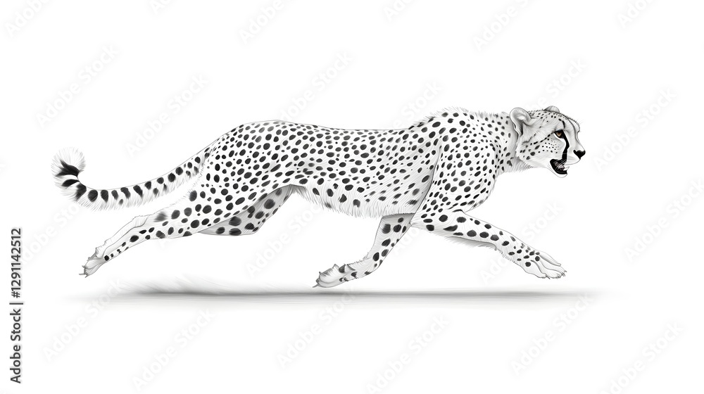 Cheetah Sprinting at Full Speed Depicted with Expressive Ink Strokes Emphasizing Its Velocity and Powerful Movement