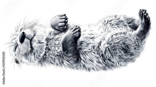 Obraz na płótnie Charming and Playful Otter Floating on Its Back in a Refined Pen and Ink That Beautifully Captures the Texture of Its Fur and Serene Carefree Essence The Rendering Showcases the Graceful w salonie
