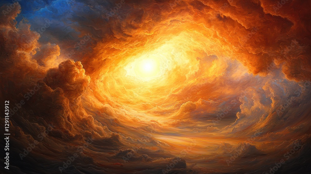 A stunning display of swirling clouds and vibrant colors at sunset over the horizon. A stunning display of swirling clouds and vibrant colors at sunset over the horizon.