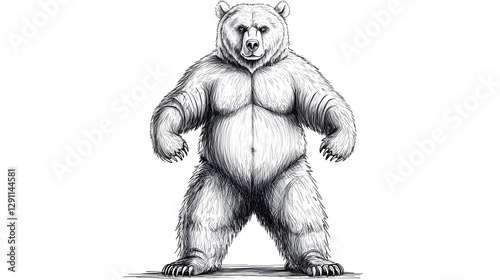 Obraz na płótnie Colossal Grizzly Bear Stands Tall in Bold Black and White Ink powerful visceral depiction of the raw primal strength and dominance of a massive grizzly bear in an untamed wilderness setting w salonie