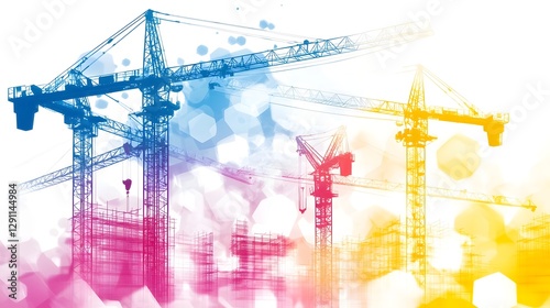 Obraz na płótnie Cutting Edge Construction Project Management Showcased in Vibrant Double Exposure Silhouette with a Progress Chart w salonie