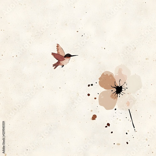Obraz na płótnie Delicate ink wash depicting a tiny hummingbird hovering gracefully near a blooming flower capturing the swift motion and ethereal beauty of the avian subject w salonie