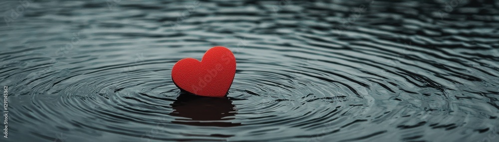 Fototapeta premium A red heart floats gracefully on rippling water, symbolizing love and tranquility.