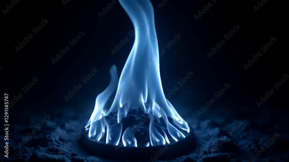 Abstract Digital Fire Art in Electric Blue Tones, Mystical Energy Visualization Concept