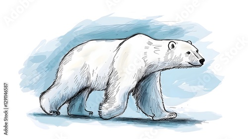 Obraz na płótnie Detailed Naturalistic Ink Depicting a Majestic Polar Bear Wandering Across the Icy Snow Covered Arctic Landscape The Features Soft Cross Hatching Textures and a Serene w salonie