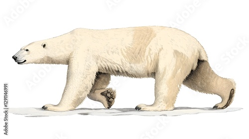 Obraz na płótnie Detailed of a polar bear traversing the frozen snow covered tundra in a naturalist ink drawing style with soft cross hatching texturing the bear s fur and the icy landscape w salonie