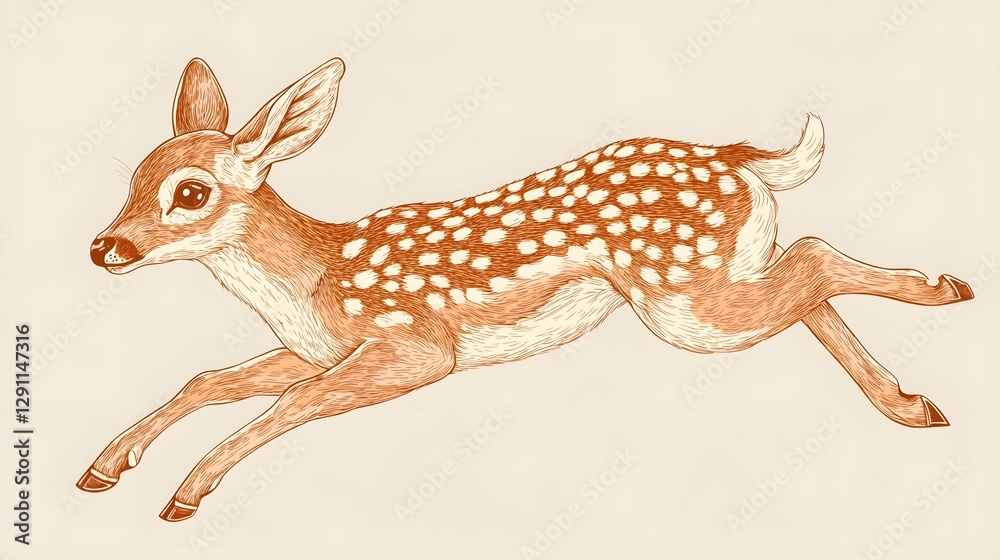 Detailed Pen and Ink of a Leaping Deer Captured in a Style with Fur Texture and Anatomical Features