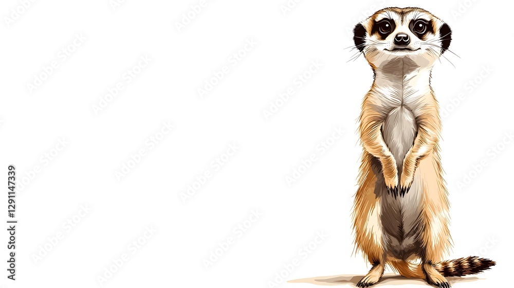 Detailed Pen and Ink of a Watchful Meerkat Standing Upright Carefully Capturing the Mammal s Fur Texture and Vigilant Posture in a Natural Wildlife Setting