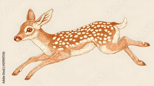 Obraz na płótnie Detailed Pen and Ink of a Leaping Deer Captured in a Style with Fur Texture and Anatomical Features w salonie