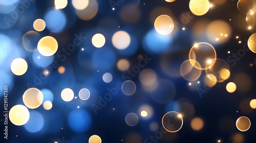 A mesmerizing background of blue and gold lights creates a magical and festive atmosphere at night.