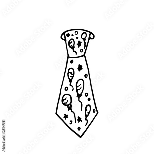 A festive hand-drawn tie in the style of a doodle. Vector drawing for a birthday, a party.