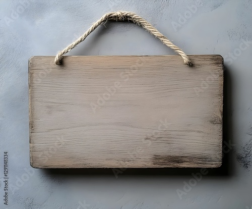 Wooden signboard with a rope handle suitable for decoration or signage in contemporary settings