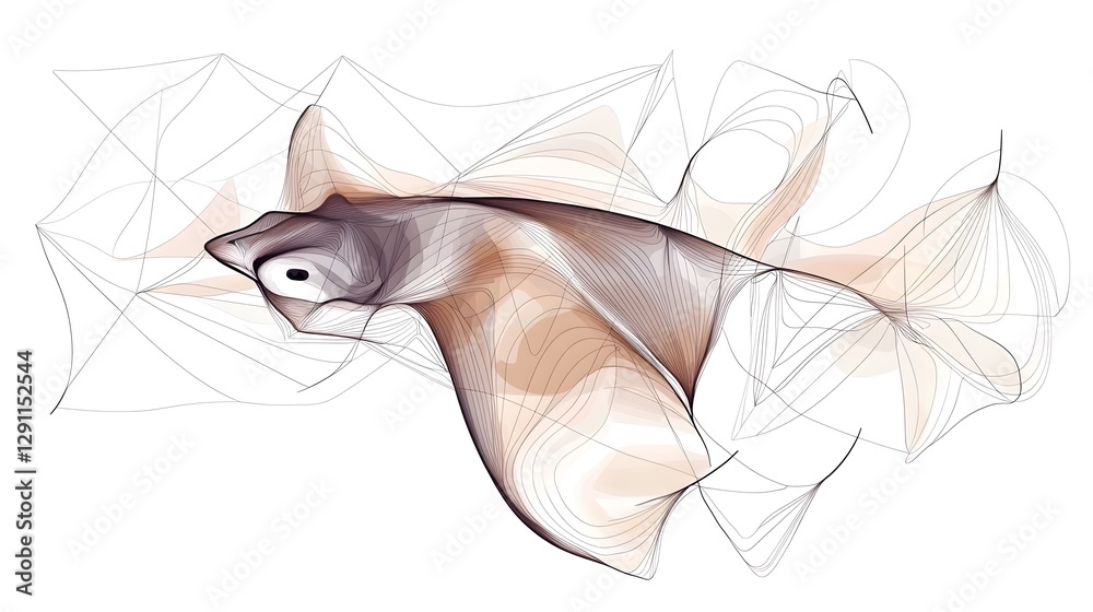 Obraz premium Graceful manta ray swimming and gliding effortlessly through the underwater world depicted in a high detail line engraving style with elegant shading and a minimalistic modern aesthetic
