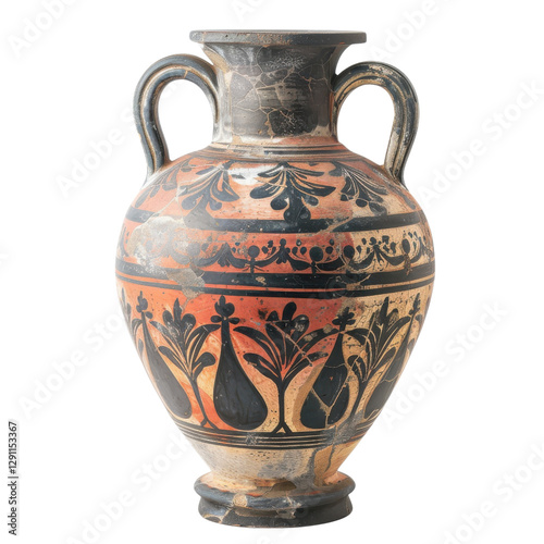 Ancient Greek vase with floral patterns and handles photo