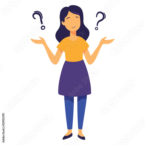 Woman Shrugging with Question Marks - Confusion Concept