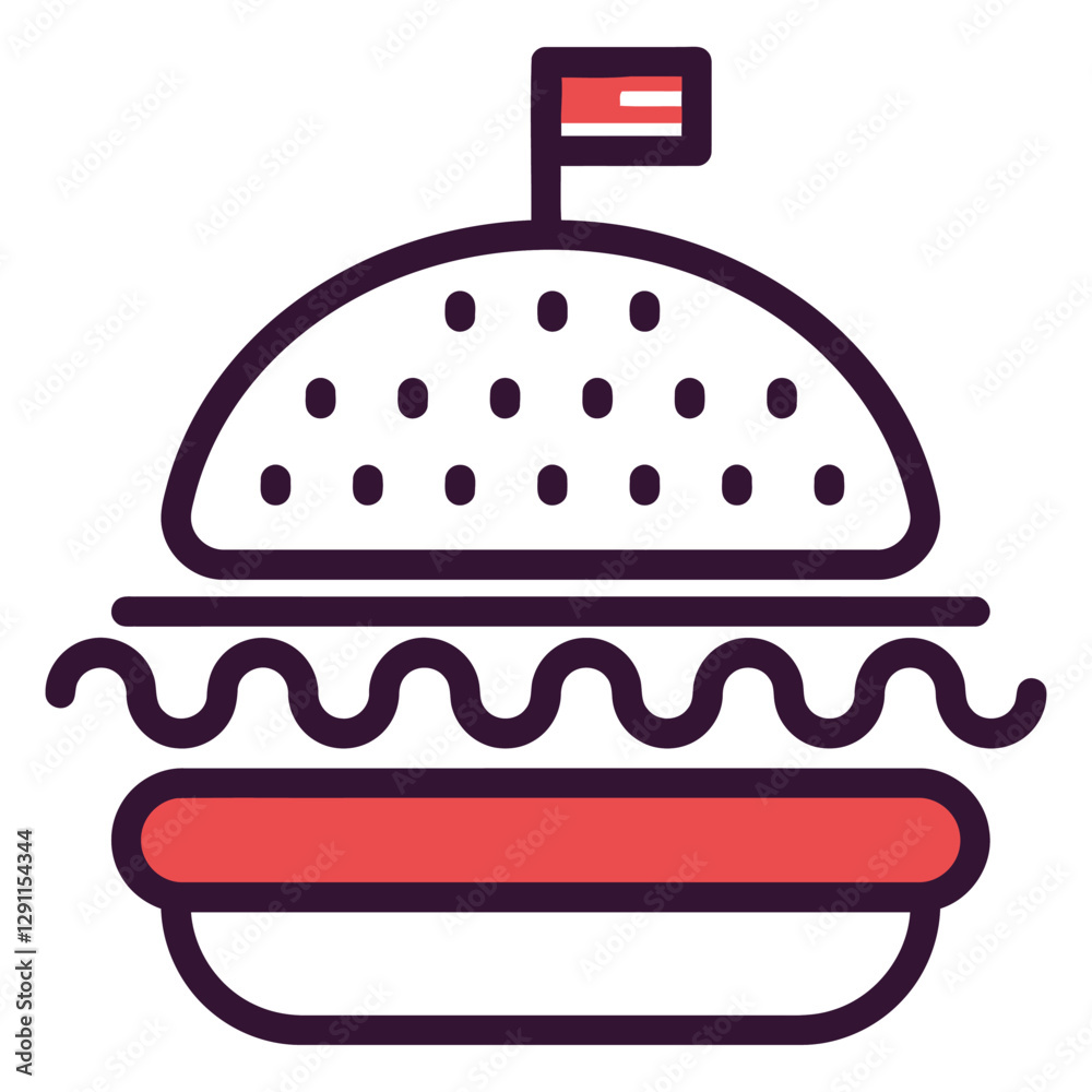 Appetizing Burger Icon: A simple yet appealing line icon of a classic hamburger, complete with sesame seed bun, a juicy patty, and fresh toppings, perfect for representing food and fast-food themes. Appetizing Burger Icon: A simple yet appealing line icon of a classic hamburger, complete with sesame seed bun, a juicy patty, and fresh toppings, perfect for representing food and fast-food themes.
