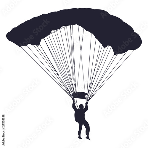 Silhouette Skyfall: An isolated illustration of a parachutist gracefully descending from the sky, the billowing canopy above providing a sense of freedom. 