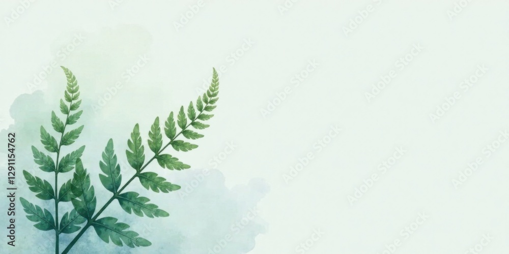 Serene Watercolor Fern Branch on Soft Blue Background, Ideal for Invitation Design or Elegant Stationery Serene Watercolor Fern Branch on Soft Blue Background, Ideal for Invitation Design or Elegant Stationery