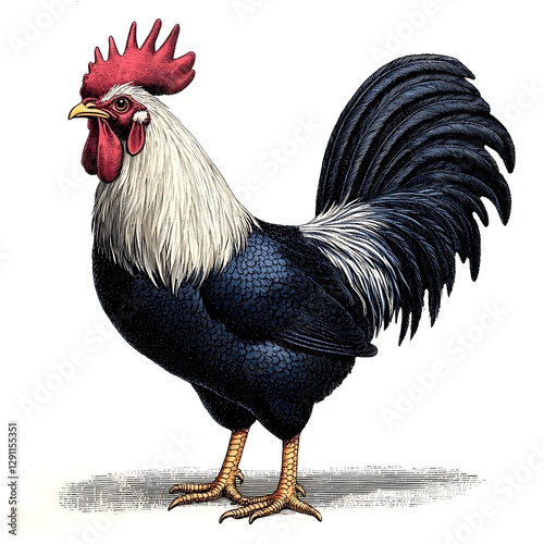 Obraz na płótnie Majestic vintage style of a proud rooster standing tall and crowing at the break of dawn in a rustic farmyard setting w salonie