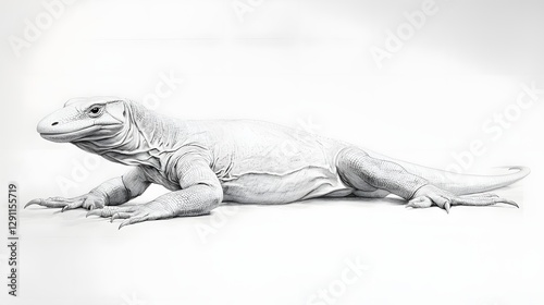 Obraz na płótnie Meticulously Detailed Komodo Dragon Resting in the Sun A Striking Stippled Ink of the Powerful Reptilian Predator Basking in its Natural Habitat w salonie