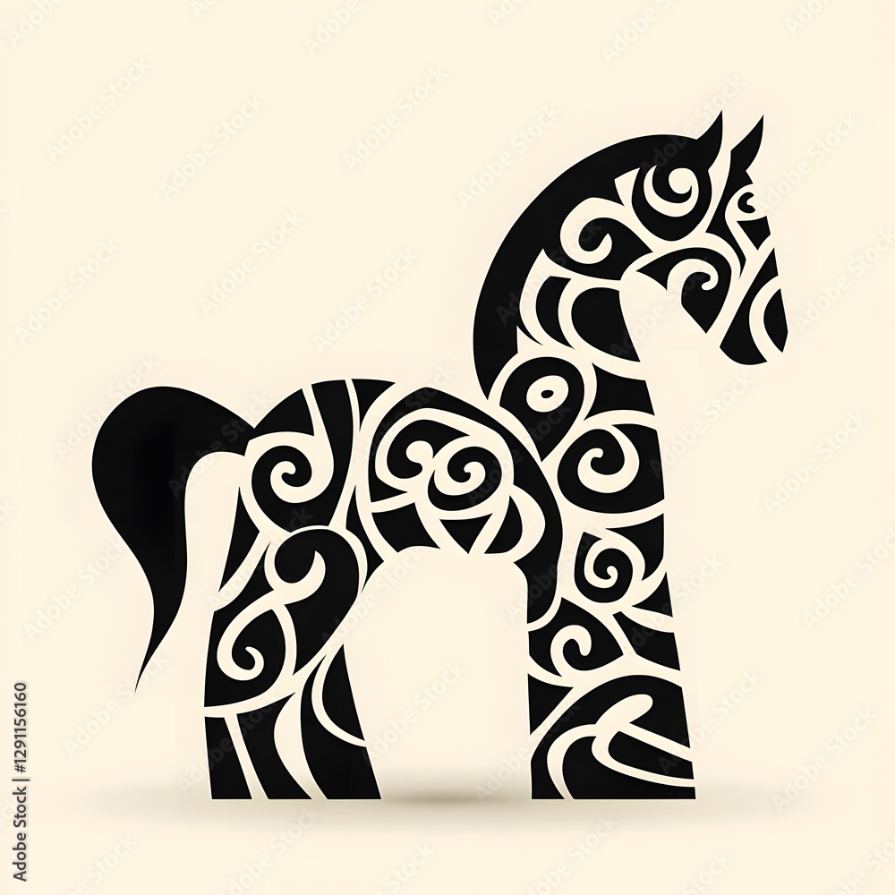 Mystical Celtic Warhorse Covered in Ancient Symbols Rendered in Elaborate Medieval Woodcut Style with Rich Historical Detailing and Intricate Patterning