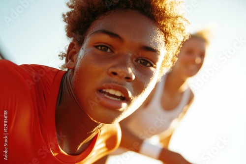 Dynamic athletes capture determination and joy during outdoor tr