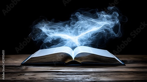 Obraz na płótnie Mystical open book with dynamic floating cybernetic letters against a backdrop of a futuristic digital library showcasing hyper detailed lighting effects and an ethereal atmospheric ambiance w salonie
