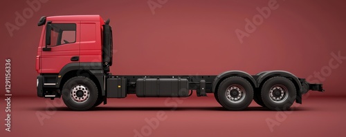 Red heavy-duty truck against a solid background, showcasing its robust design.
