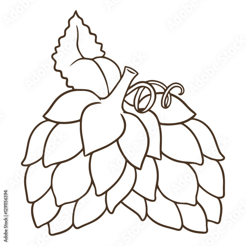 Botanical Beauty: An artistic outline illustration showcases the elegance of a hop cone and its leaf