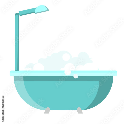 Relaxing Bath in the Tub: A vibrant illustration showcases a teal bathtub filled with frothy bubbles, offering a sense of calm, tranquility and relaxation.