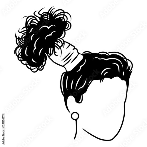 Elegant Updo Silhouette: A stylish illustration of a woman's updo hairstyle, featuring intricately styled hair pulled up, complemented by an earring. 