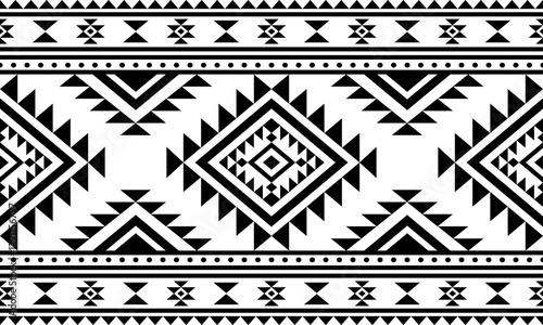 Southwest Aztec geometric Native American Mexican Navajo tribal ethnic boho indian texture ornament seamless pattern fabric black and white design vector for woven textile printing blanket rug carpet 