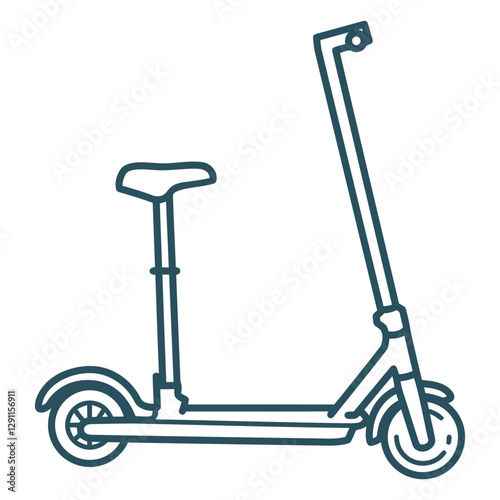 Eco-Friendly Ride: Simple line drawing of an electric scooter, a symbol of modern mobility and sustainable transportation. The scooter embodies simplicity, clean lines, and effortless exploration.