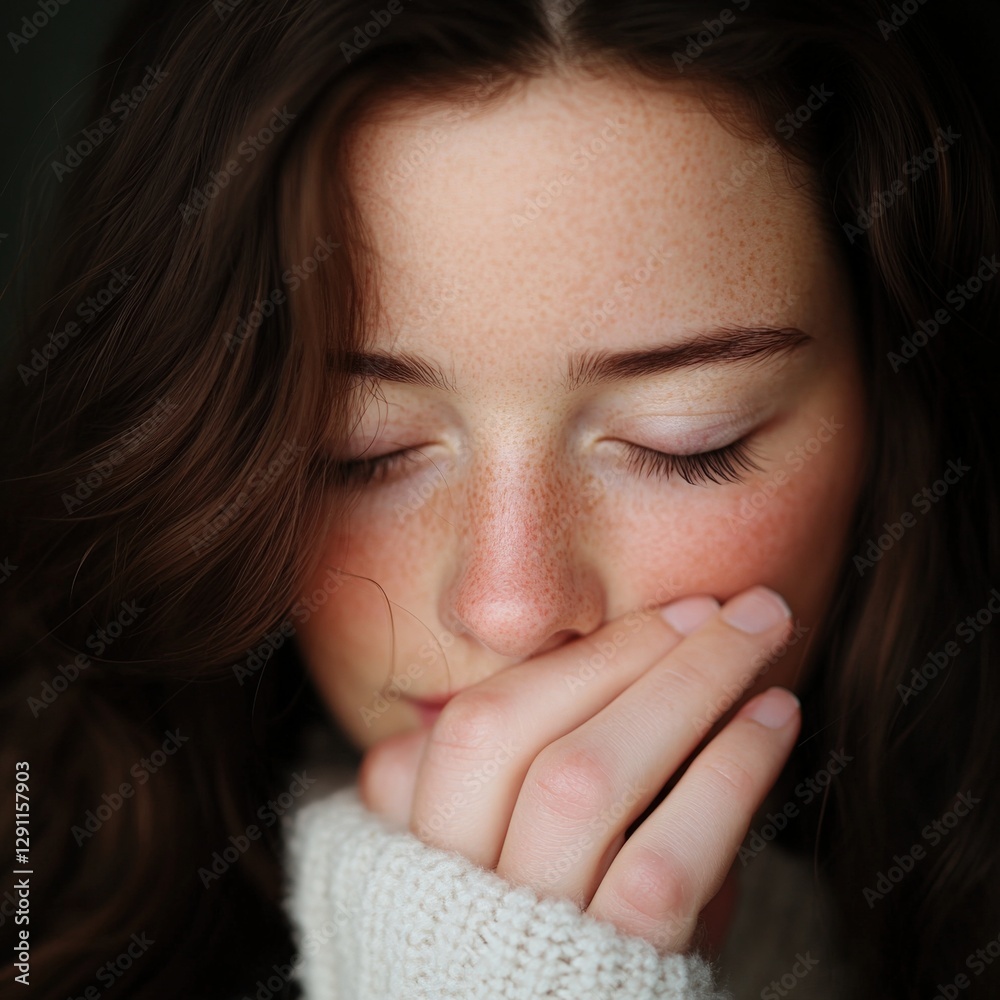 Woman with Freckles in a Moment of Reflection Woman with Freckles in a Moment of Reflection