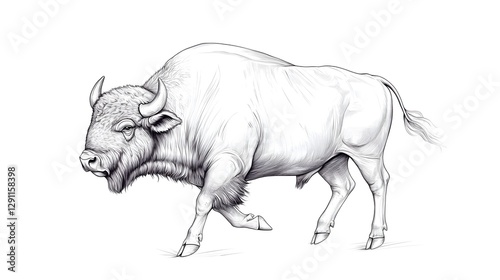Obraz na płótnie Powerful Bison Charging Through Prairie Captured in Vintage Western Engraved Style with Dynamic Strokes and Monochrome Tones w salonie
