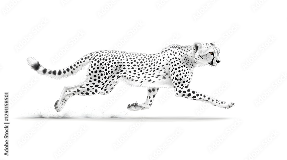 Powerful cheetah sprinting at full speed its lithe body captured in a dynamic ink that emphasizes the animal s incredible velocity and grace