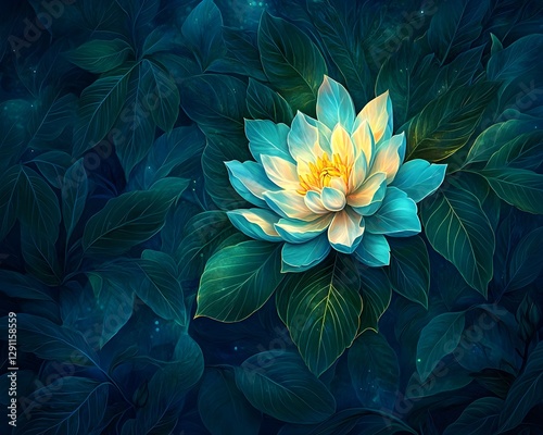 A rare and ethereal Kadupul flower delicately glowing under the moonlight, radiating a soft, mystical aura in the tranquil night.
