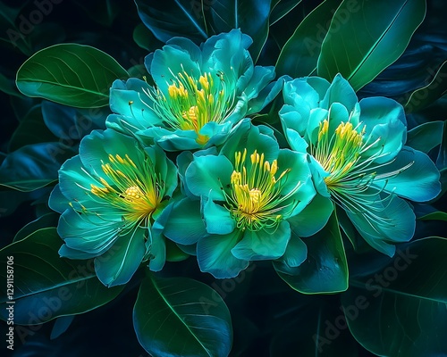 A rare and ethereal Kadupul flower delicately glowing under the moonlight, radiating a soft, mystical aura in the tranquil night.